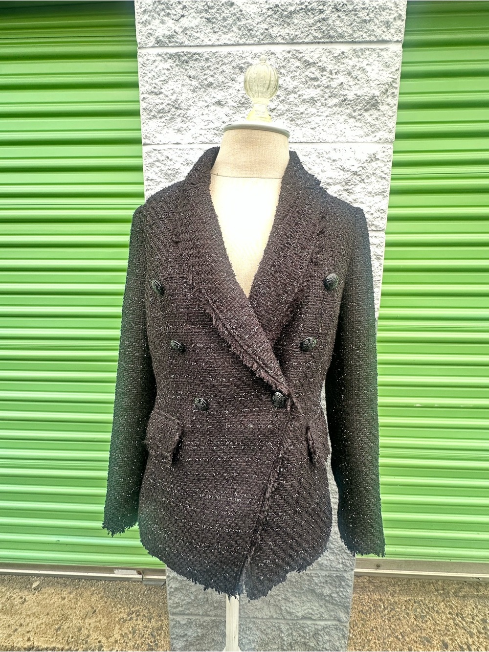 Double-Breasted Textured Black Women's Blazer Jacket